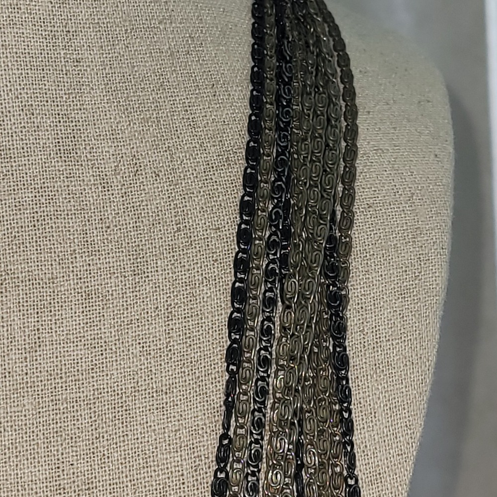 Vintage Multi Strand Bookfold Chain Necklace Gunmetal 20" Heavy 90g